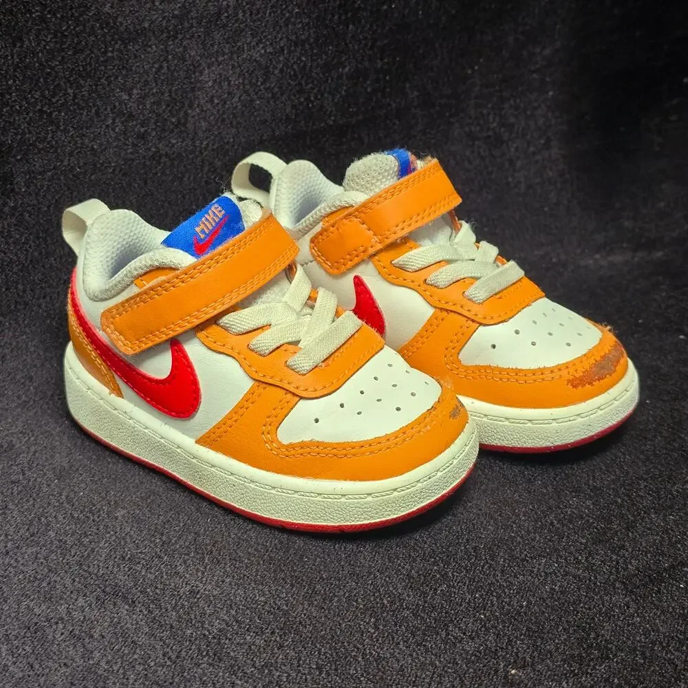 Nike Court Borough Low 2 Sail Hot Curry Toddler Sneakers Velcro Strap Shoes